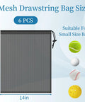 Black Six Pack Mesh Drawstring Bags 14 By 17 Inches With Locking Drawstrings for Gym Gear, Beach Toys, Balls, Laundry