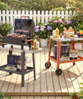 Rolling Pizza Oven Stand With Beveled Stainless Steel Top 31 By 19 Inches Foldable Extension Table Outdoor Bar Cart Gray