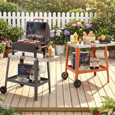 Rolling Pizza Oven Stand With Beveled Stainless Steel Top 31 By 19 Inches Foldable Extension Table Outdoor Bar Cart Gray