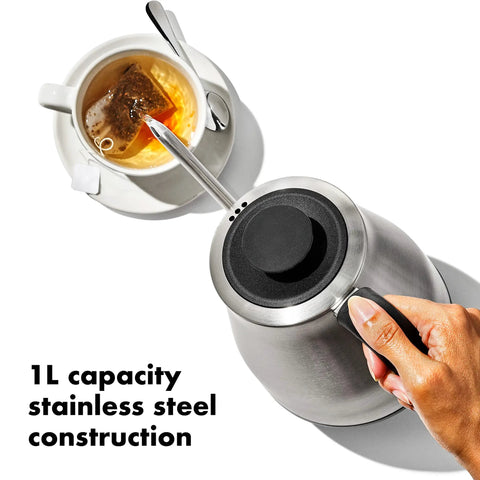 Top view of Gooseneck Electric Kettle For Pour Over Coffee And Tea With Dialed In Temperature In One Degree Increments From 104 To 212 Fahrenheit And 40 To 100 Celsius Built In Brew Timer Stainless Steel 1 Liter