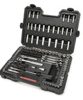 165 Piece Mechanics Tool Set With Chrome Plated Cast Alloy Steel Build open case showing sockets, wrenches, and accessories
