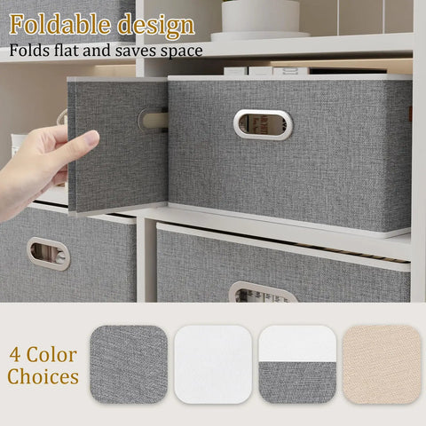 Foldable Canvas Storage Bins for Shelves, Large Fabric Closet Organizer With Three Handy Handles, Gray Cloth Storage Boxes