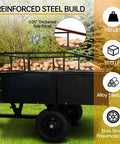 Image of a Heavy Duty Dump Cart For ATVs And UTVs, filled with logs, showcasing removable sides and steel construction for farm work.