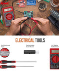 Hands using multimeter from 84 Piece Electronics Soldering Kit With Multimeter And Repair Tools For PCBs And Computers Including A 60W Soldering Iron And Blue ESD Mat Lightweight Starter Gear For DIY Nerds And Hobbyists