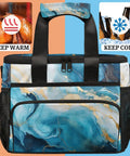 Insulated Picnic Backpack Lunch Bag For Women And Men, blue marbling design, zipper closure, keeps food warm or cold.