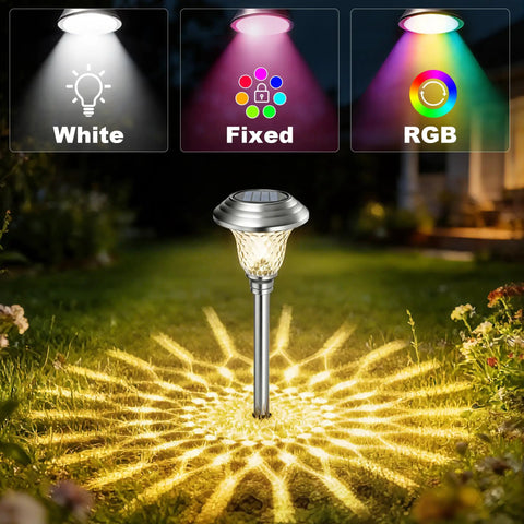 8 Pack Solar Pathway Lights With Auto Sensor Color Changing White To Multicolor Glass Stainless Steel Outdoor Landscape Lighting