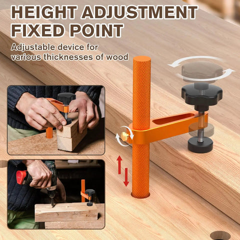 Pro Grade Adjustable Height Bench Clamp For Woodworking Fits Three Quarter Inch Dog Holes Aluminum Alloy Holdfast Stable Hold Two Pack Durable Clamp Set shown securing wood on workbench