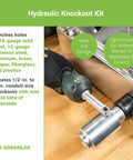 11-Ton Battery Hydraulic Knockout Punch Kit in use punching holes in metal for 1/2 to 4 inch conduit, showcasing the tool and features.