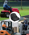 Collage showing Universal Lawn Mower Seat Cover For EGO Power Plus ZT5216L on outdoor and industrial vehicles.