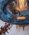 Close-up of Hand Blown Marble Blue Glass Pendant Light For Kitchen Island Over Dining Table Dope Modern Farmhouse Globe