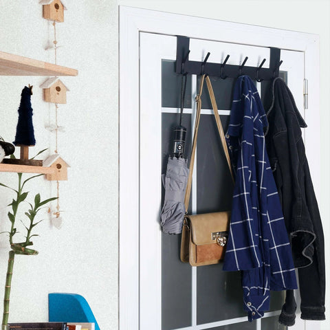 Over The Door Hooks Towel Rack With 6 Hooks For Hanging Clothes And Towels Black Door Coat Rack Fits Most Doors holding items
