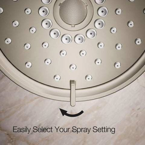 Close-up of Purist Three Function Shower Head With Full Coverage Massage And Silk Spray, High Pressure 1.75 Gpm, Vibrant Brushed Nickel Finish.