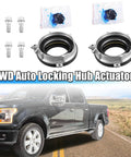 2 Pcs 4x4 Auto Locking Hub Actuators For Ford F-150, Expedition, Lincoln Navigator 4WD Locking Hub Replacement Fits 2003 To 2017 7L1Z3C247A Direct Fit Durable Part For 4WD Models shown with truck background.