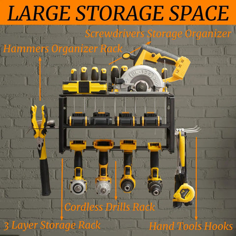 Power Tool Organizer Heavy Duty Alloy Steel Garage Rack for Cordless Drill Holder and Tool Storage on Pegboard Wall