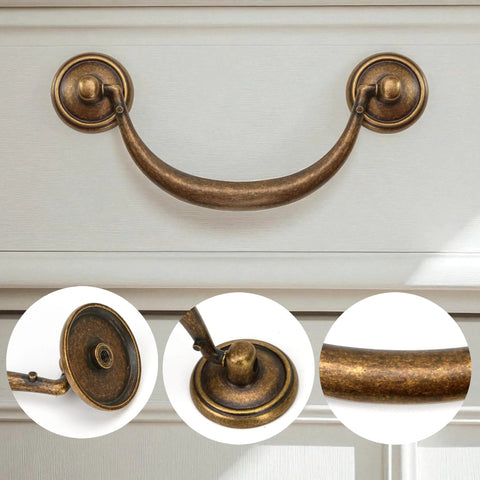 Vintage Drop Bail Drawer Pull Handle in Antique Bronze Finish, 4.5 Inch Center Hole Distance, Zinc Alloy Hardware on cabinet