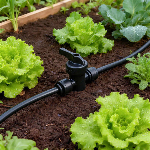 12 Piece Quick Connect Drip Irrigation Shut Off Valve Fittings 1 Quarter Inch Inline Valves in garden setup