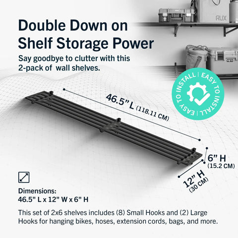 Beefy Garage Shelving Wall Mounted 2 Pack 12 Inch Deep 71 Inch Long Steel Storage Racks With Hooks 250 Lb Per Shelf 500 Lb Total Capacity Black