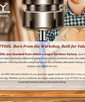 Promotional image for YFTOOL featuring CNC router bit illustration and workshop background