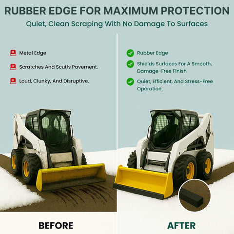 Heavy Duty Snow Plow Rubber Cutting Edge 96 By 6 Inches For Pickup Trucks And Tractors, rubber edge comparison before and after snow removal.