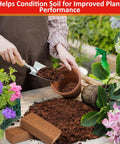 Person using Eight Pack Coco Coir Bricks 11.2 Lb Total Pro Grade Coconut Coir Potting Soil for planting in a garden