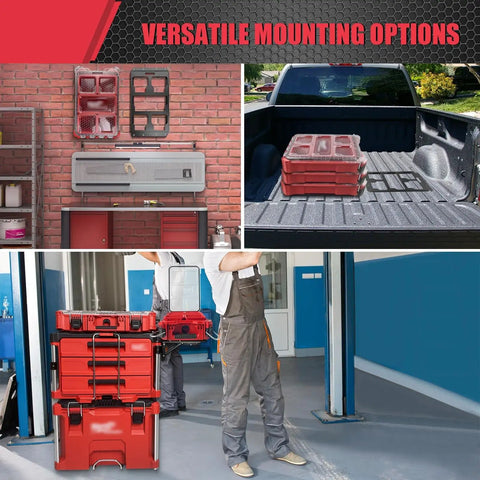 Heavy Duty Work Platform For Custom Toolboxes mounted on brick wall and truck bed storage solutions