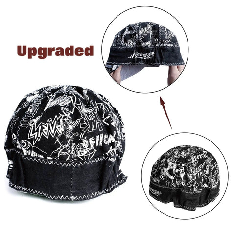 Reversible Welding Cap With Elastic Band, Durable Protective Welders Hat for Heat Resistance, Sweat Wicking, Black and White Design