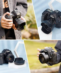 Set of images showing 50mm Reversible Lens Hood Shade for EF 50mm F1 8 STM Lens Replaces ES 68 Tulip Flower Design on cameras.
