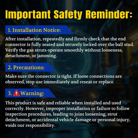 Image showing safety instructions for installing Honda Pilot Rear Hatch Liftgate Struts OEM Replacement Shocks For Back Door Tailgate Lift Support 2003 2007 2 Pcs Fits 4373 74820S9VA01 74870S9VA01 Easy Install.