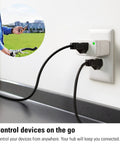Matter Over Thread Smart Plug Pack With App And Voice Control in wall outlet, phone control illustration