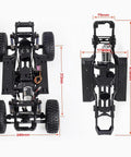 Top and side view of One Tenth Scale RC Crawler Chassis Kit With 313mm Wheelbase, 2 Speed Gearbox, nylon frame, 35T motor and axles.