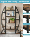 Industrial Oval Etagere Bookshelf With Triple Wide Design And Five Tiers Boss Black Iron Pipe Frame And Wood Shelves