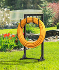 Rugged Heavy Duty Garden Hose Holder Reel With Four Large Hooks, Freestanding Metal Hose Storage for outdoors