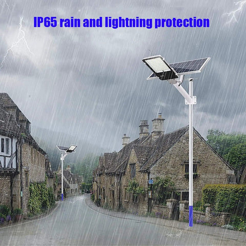 Hella Bright Solar Street Light With Radar Motion Sensor And Remote Dusk To Dawn Outdoor Security Flood Lamp Waterproof in rain.