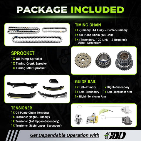 3.6L Pentastar Timing Chain Kit With Sprocket For Dodge Durango 2011-2015 package contents on display