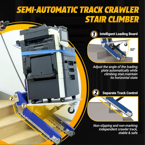 Heavy Duty Powered Electric Track Stair Climber Hand Truck Dolly With Joystick And Separate Track Control For Moving Heavy Loads Up To 683 Lbs Easily Without Hurting Your Back Great For Furniture And Appliances, showing close-up of intelligent loading board.