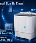 Easy Peasy Compact Portable Twin Tub Laundry Washer With Rapid Spin Cycle And Deep Soak Basin Tailored For Apartments Dorms Or RV Trips While Delivering Dope Results Zero Headaches, compact twin tub dimensions shown.