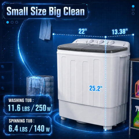Easy Peasy Compact Portable Twin Tub Laundry Washer With Rapid Spin Cycle And Deep Soak Basin Tailored For Apartments Dorms Or RV Trips While Delivering Dope Results Zero Headaches, compact twin tub dimensions shown.