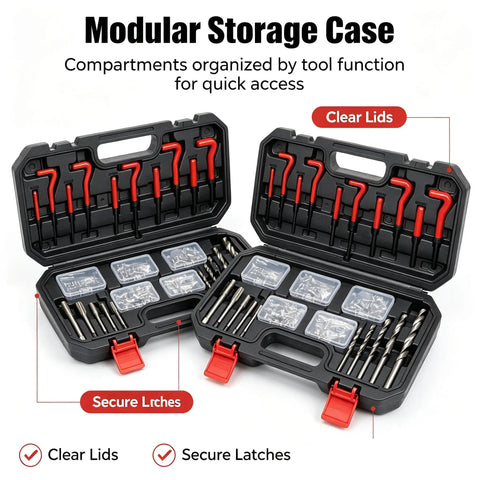 Metric Helicoil Kit For Auto And Industrial Repairs, Pro Grade Quick Fix Strength Inserts To Restore Damaged Threads in modular case