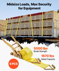 Six Pack 2 Inch By 15 Foot Heavy Duty Ratchet Straps With Double J Hooks, 5000 Lbs Break Strength, 1670 Lbs Working Load