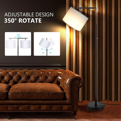 LED Floor Lamp With Stepless Dimming And Four Color Temperature Modes, Modern Black Standing Lamp next to brown sofa in a living room.