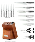 German Stainless Steel Kitchen Knife Set With Built In Sharpener In Self Sharpening Block including chef, slicing, and utility knives
