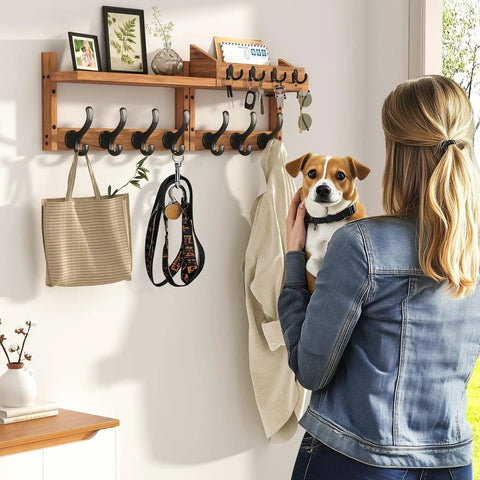 29 Inch Wall Coat Rack With Shelf 4 In 1 Organizer With 11 Hooks Hangs Coats Keys Hats Bags And Mail In One Spot No Mess