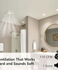 Installed Energy Star Bathroom Exhaust Fan With LED Light And Roomside Installation, 110 CFM, Quiet 1.0 Sones, White AE110L