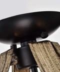 Close-up of Matte Black Metal Open Cage 4 Light Semi Flush Mount With Dope Wood Grain Finish In Brown Indoor Ceiling Light Fixture