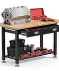 Beast Heavy Duty Work Bench With Drawer And Storage For Garage And Shop, 2000 Lbs Steel Frame, tools displayed on surface