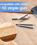 Top Shelf Heavy Duty T50 Staples For Staple Gun Quarter Inch Long Galvanized Steel Twenty Gauge Three Eighths Crown Five Thousand Pack on wood.