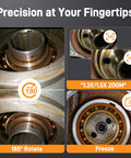 Endoscope Borescope With Light For Auto And Home Repairs showcasing 180-degree rotation and zoom capabilities on machinery part