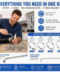 Top Notch 20-Piece Stainless Steel Hose Clamp Assortment Kit Ranging From 1-5/16 To 3 Inches Perfect For Intake Lines Pool Pumps Vacuums And Dust Collectors Durable 304 Steel For Home Or Pro Use, 20-piece 304 stainless hose clamps with wrench and screwdriver