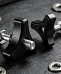 Upgrade Your Ride With These Tough Laqusie Two Piece Screw And Knob Bolts For Lawn Mower Handles Featuring No Tools Needed Universal Fit For Push And Riding Tractors To Fix Worn Grip And Boost Stability Instantly With Durable Steel Build Today. Black steel mower handle bolt kit with two star knobs and washers