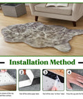 Installation method for Non Slip Rug Gripper Pads 20 Pack Set with adhesive backing, showing step-by-step instructions on hardwood floor.